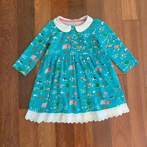 Girls Long Sleeve Cotton Peter Pan Collar Lace Farm Animals Cows Dress 3T